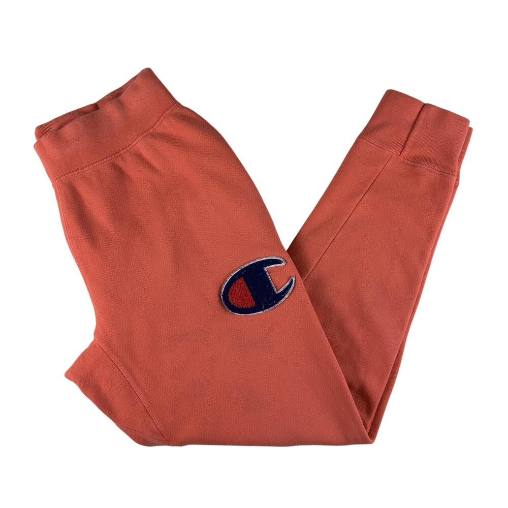Champion Jogger Pants Womens Large Orange Reverse Weave Fleece Sweatpants Logo